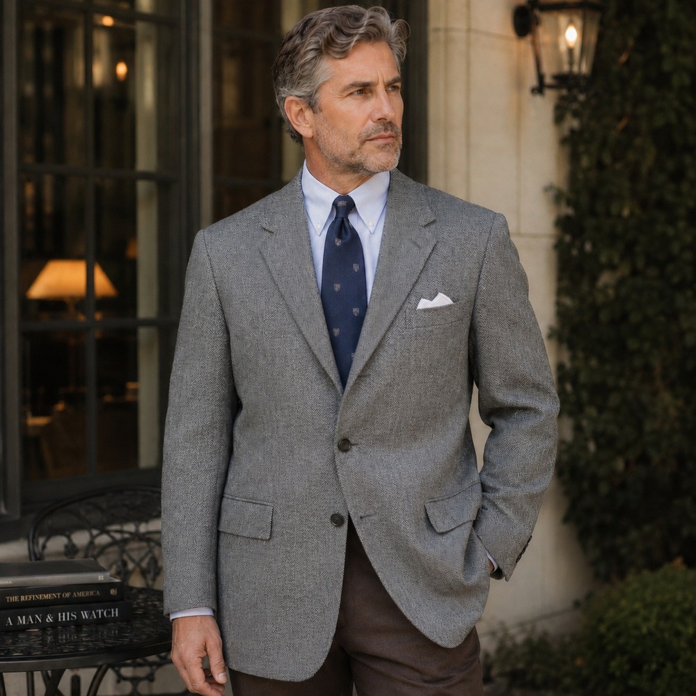 Andrew Fezza Sport Coat Camel Hair Blend Blazer Herringbone Gray Italy Men's 42L